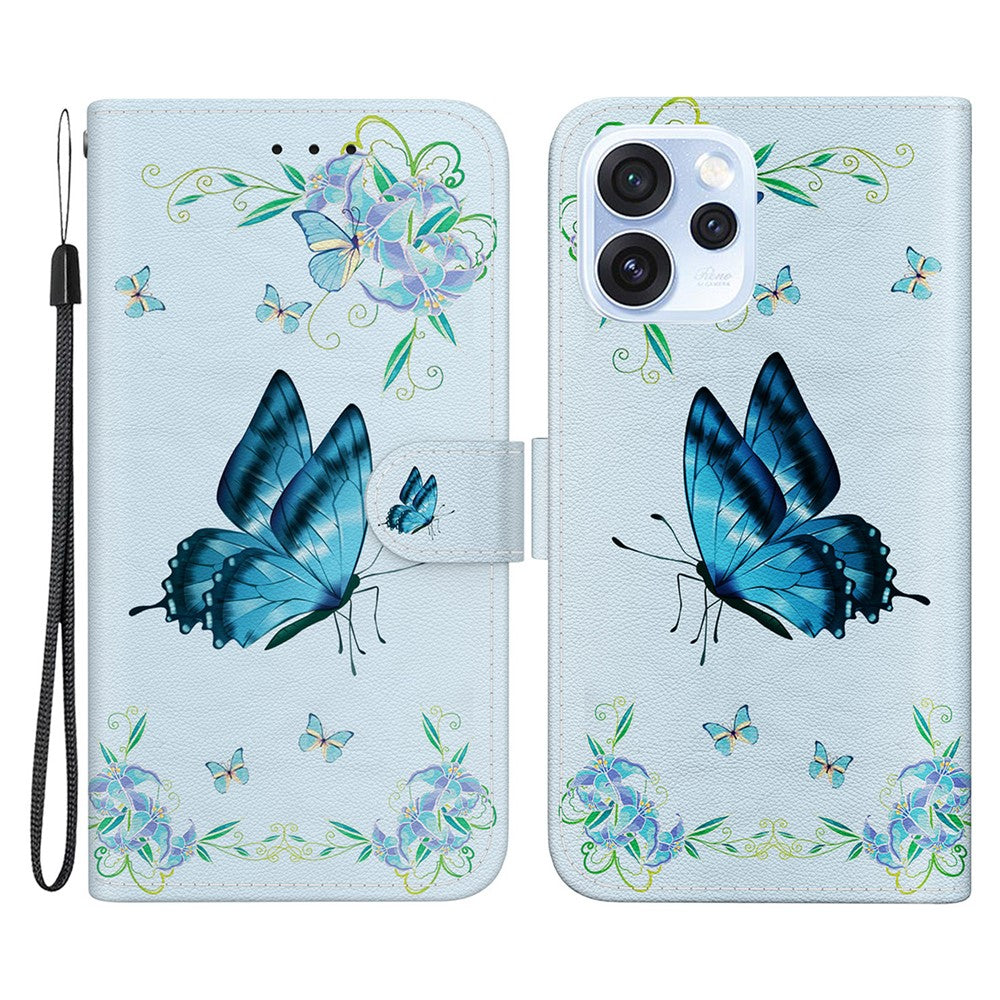 For Oppo Reno15 Pro Max 5G (Global)  /  Reno15 Pro 5G (China) Wallet Phone Case Anti-Drop Pattern Printing Leather Flip Cover with Strap