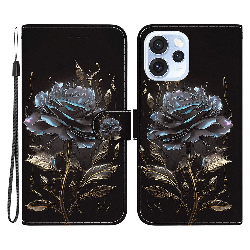 For Oppo Reno15 Pro Max 5G (Global)  /  Reno15 Pro 5G (China) Wallet Phone Case Anti-Drop Pattern Printing Leather Flip Cover with Strap
