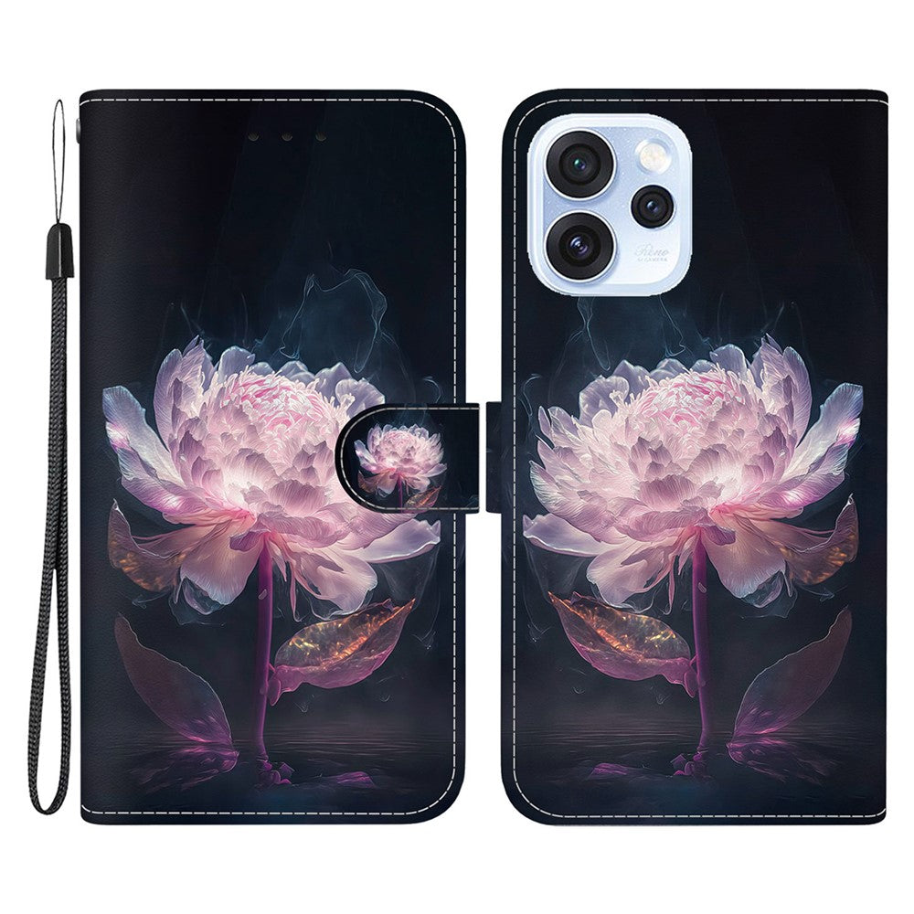 For Oppo Reno15 Pro Max 5G (Global)  /  Reno15 Pro 5G (China) Wallet Phone Case Anti-Drop Pattern Printing Leather Flip Cover with Strap