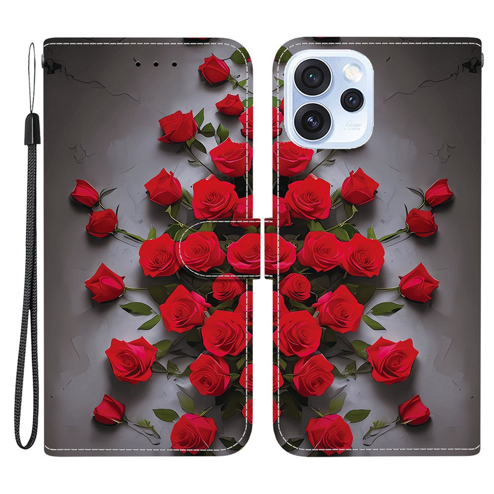 For Oppo Reno15 Pro Max 5G (Global)  /  Reno15 Pro 5G (China) Leather Case Stand Wallet Pattern Printing Phone Cover with Wrist Strap