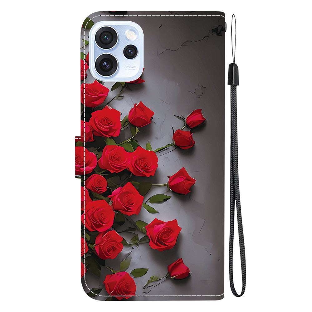 For Oppo Reno15 Pro Max 5G (Global)  /  Reno15 Pro 5G (China) Leather Case Stand Wallet Pattern Printing Phone Cover with Wrist Strap