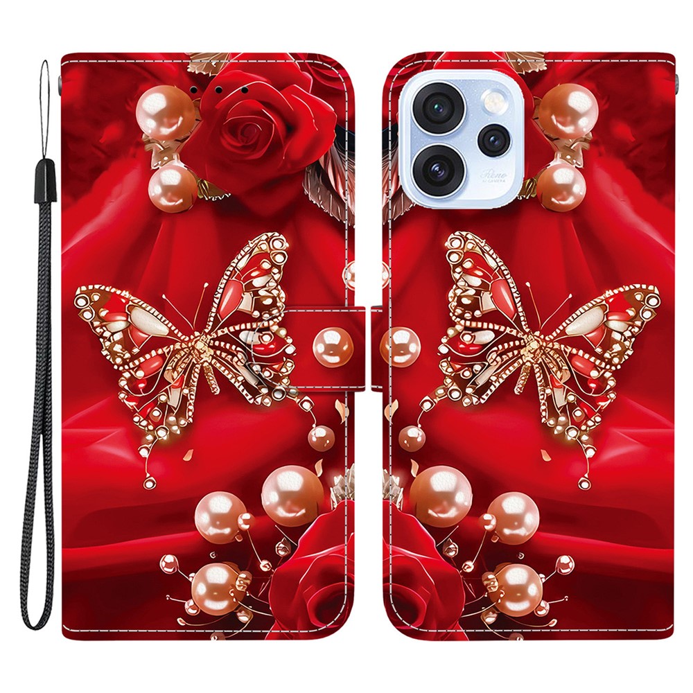 For Oppo Reno15 Pro Max 5G (Global)  /  Reno15 Pro 5G (China) Leather Case Stand Wallet Pattern Printing Phone Cover with Wrist Strap