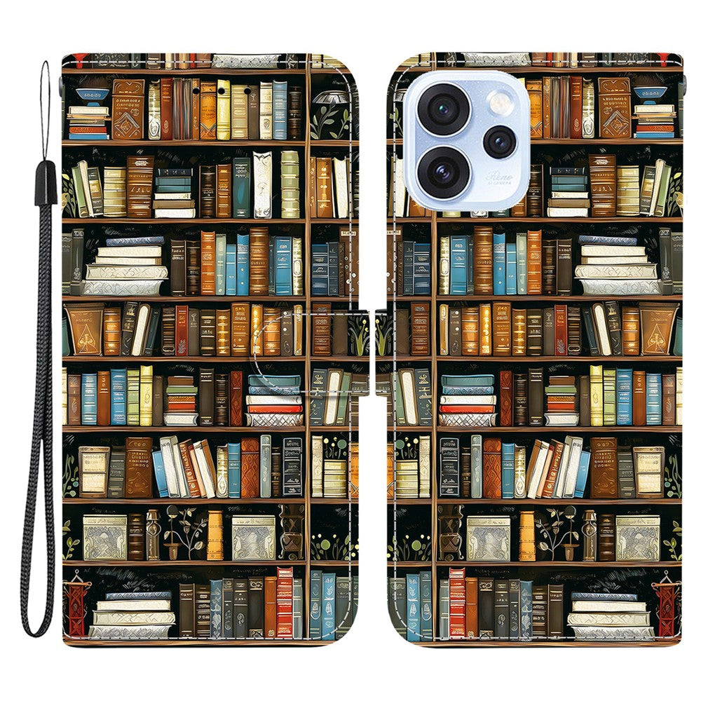 For Oppo Reno15 Pro Max 5G (Global)  /  Reno15 Pro 5G (China) Leather Case Stand Wallet Pattern Printing Phone Cover with Wrist Strap
