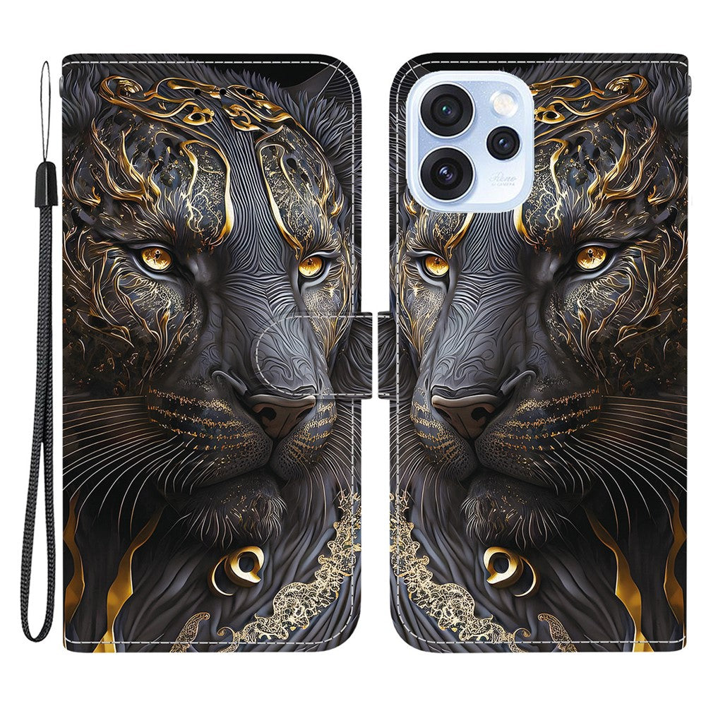 For Oppo Reno15 Pro Max 5G (Global)  /  Reno15 Pro 5G (China) Leather Case Stand Wallet Pattern Printing Phone Cover with Wrist Strap