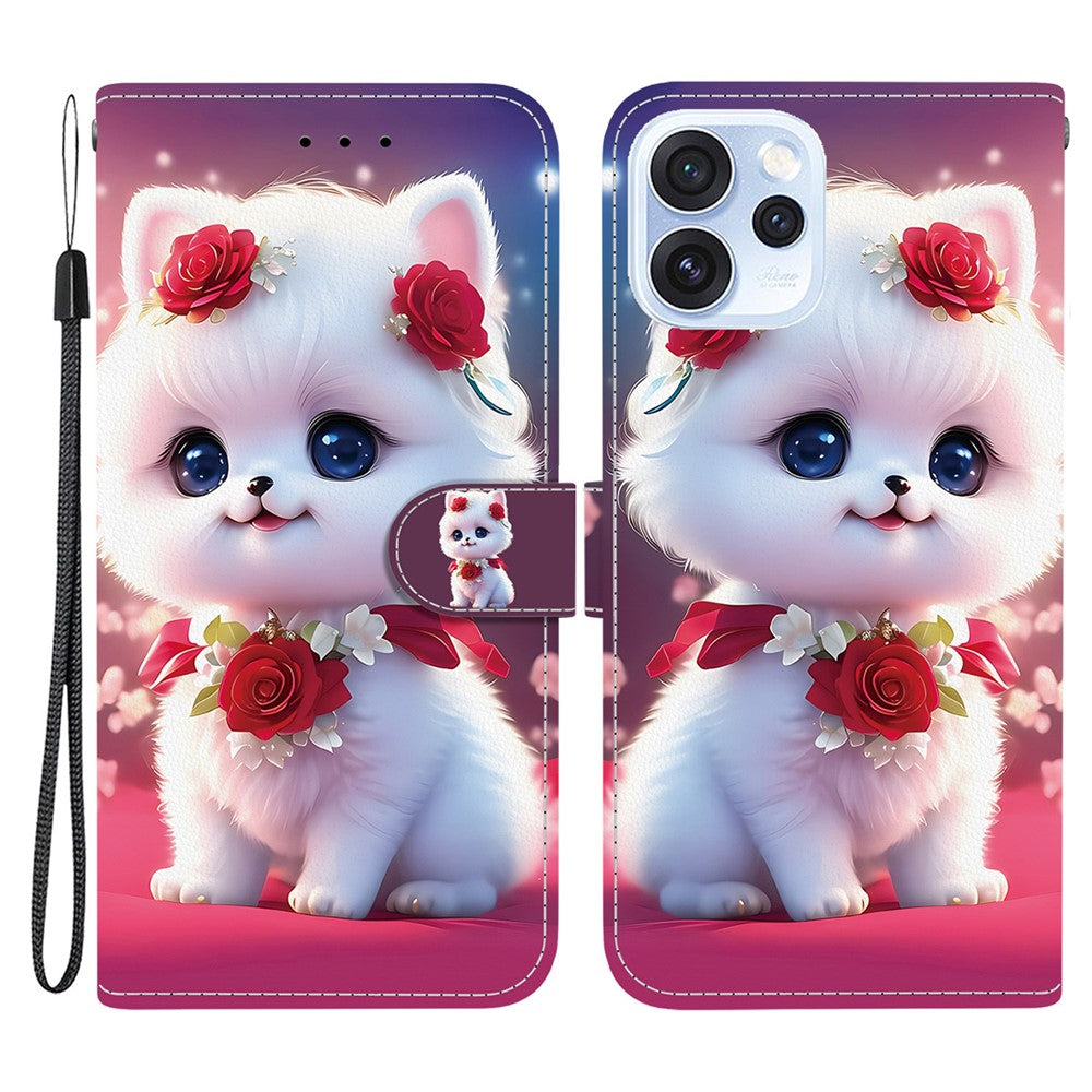 For Oppo Reno15 Pro Max 5G (Global)  /  Reno15 Pro 5G (China) Leather Case Stand Wallet Pattern Printing Phone Cover with Wrist Strap