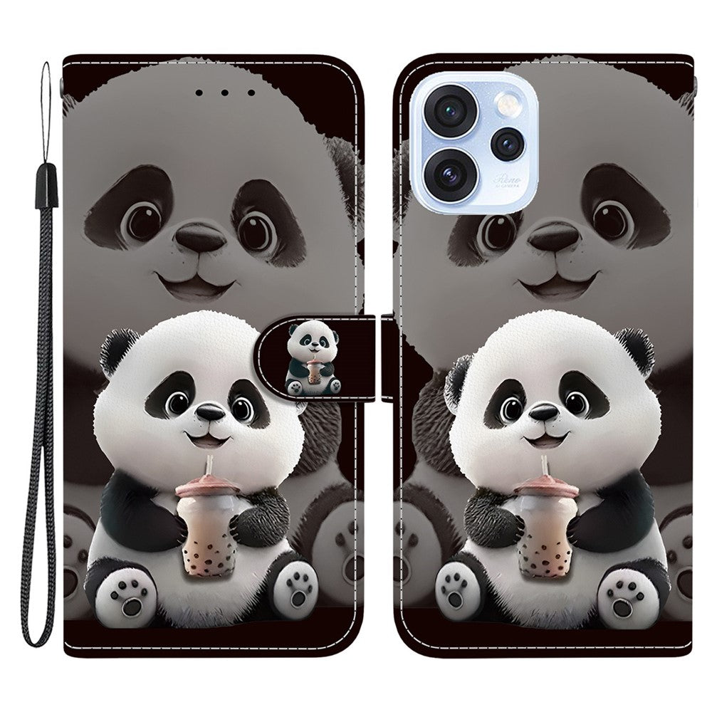 For Oppo Reno15 Pro Max 5G (Global)  /  Reno15 Pro 5G (China) Leather Case Stand Wallet Pattern Printing Phone Cover with Wrist Strap
