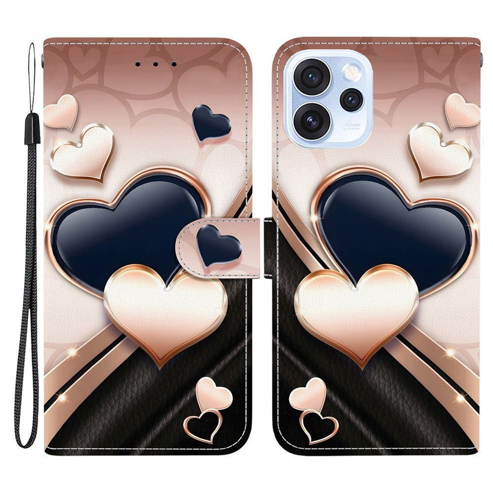 For Oppo Reno15 Pro Max 5G (Global)  /  Reno15 Pro 5G (China) Leather Case Stand Wallet Pattern Printing Phone Cover with Wrist Strap