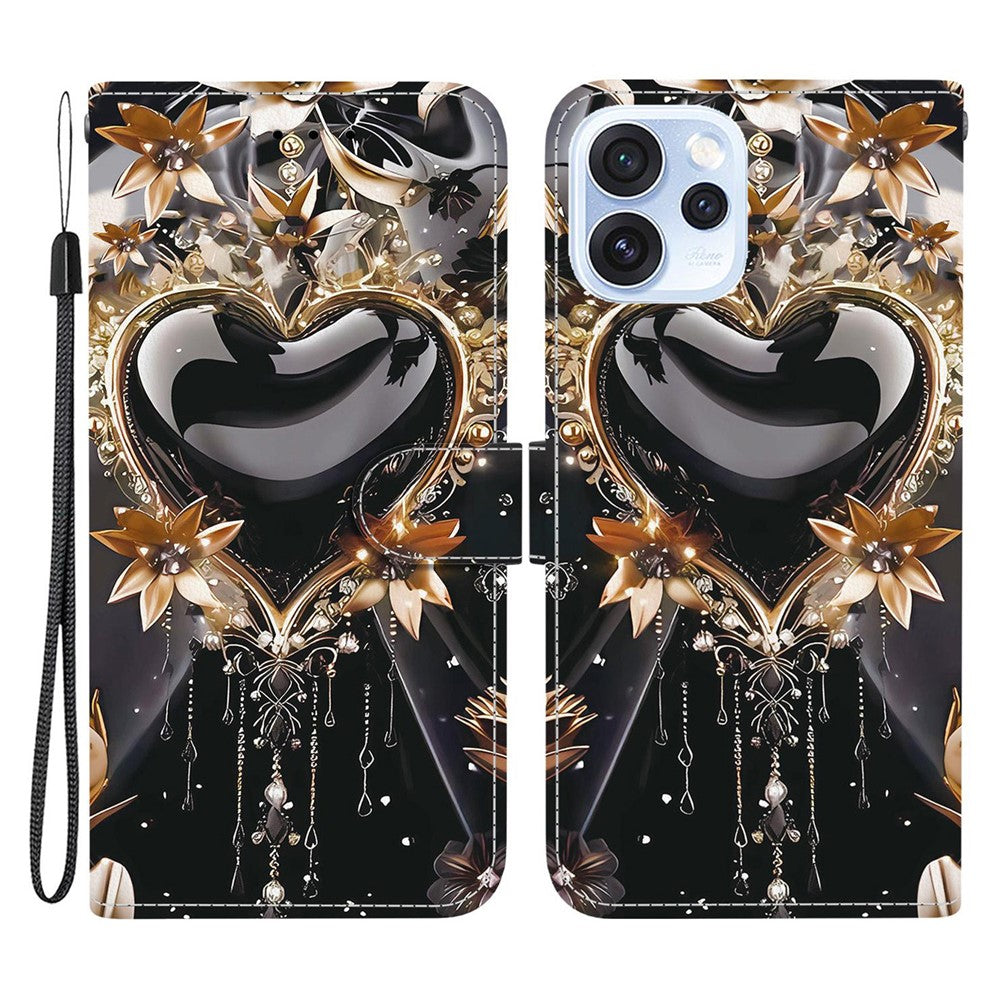 For Oppo Reno15 Pro Max 5G (Global)  /  Reno15 Pro 5G (China) Wallet Case Pattern Printing Leather Stand Phone Cover with Strap