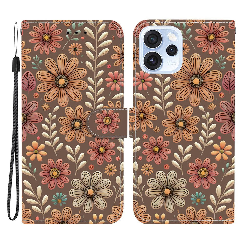 For Oppo Reno15 Pro Max 5G (Global)  /  Reno15 Pro 5G (China) Wallet Case Pattern Printing Leather Stand Phone Cover with Strap