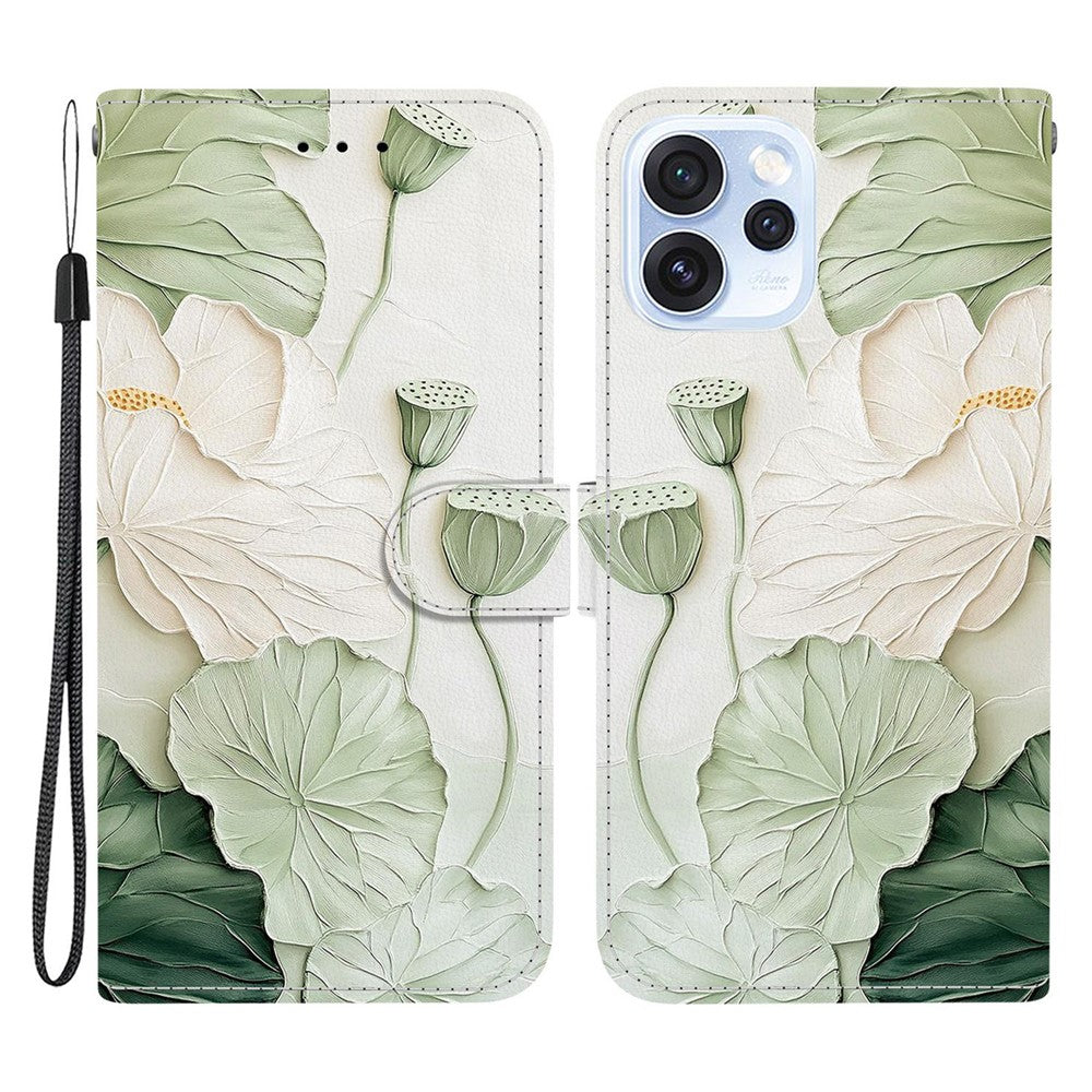 For Oppo Reno15 Pro Max 5G (Global)  /  Reno15 Pro 5G (China) Wallet Case Pattern Printing Leather Stand Phone Cover with Strap