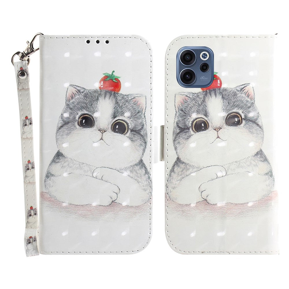 For Oppo Reno15 F 5G Case Pattern Printing Leather Wallet Phone Cover with Wrist Strap
