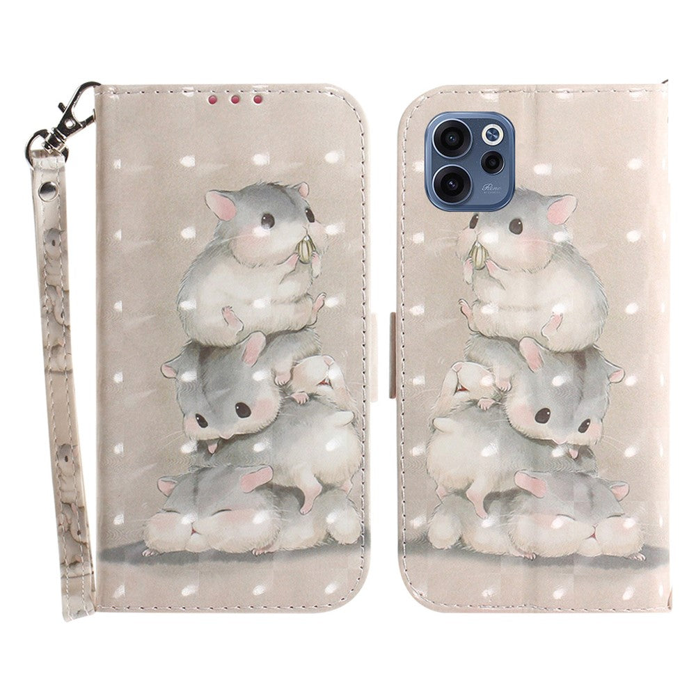 For Oppo Reno15 F 5G Case Pattern Printing Leather Wallet Phone Cover with Wrist Strap