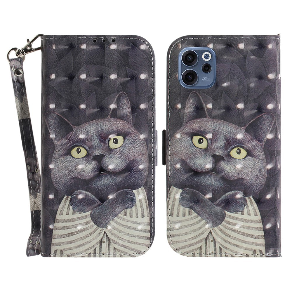 For Oppo Reno15 F 5G Case Pattern Printing Leather Wallet Phone Cover with Wrist Strap
