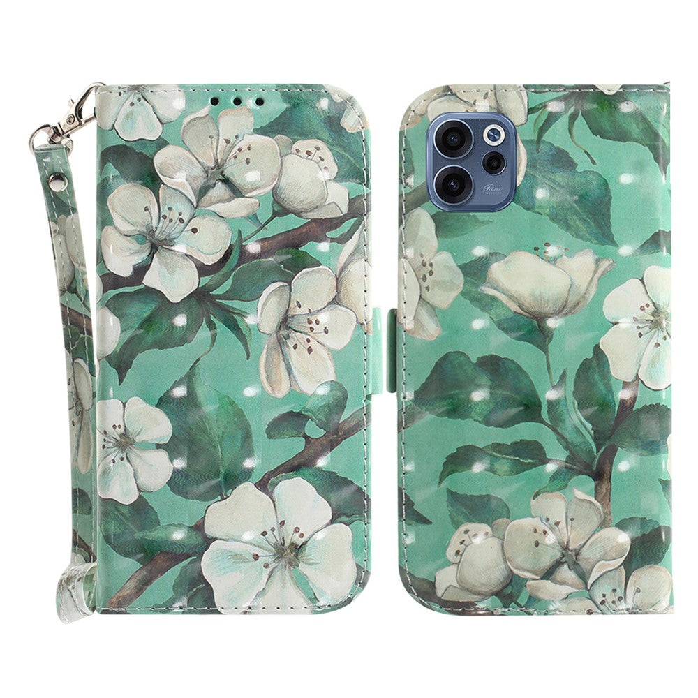 For Oppo Reno15 F 5G Case Pattern Printing Leather Wallet Phone Cover with Wrist Strap