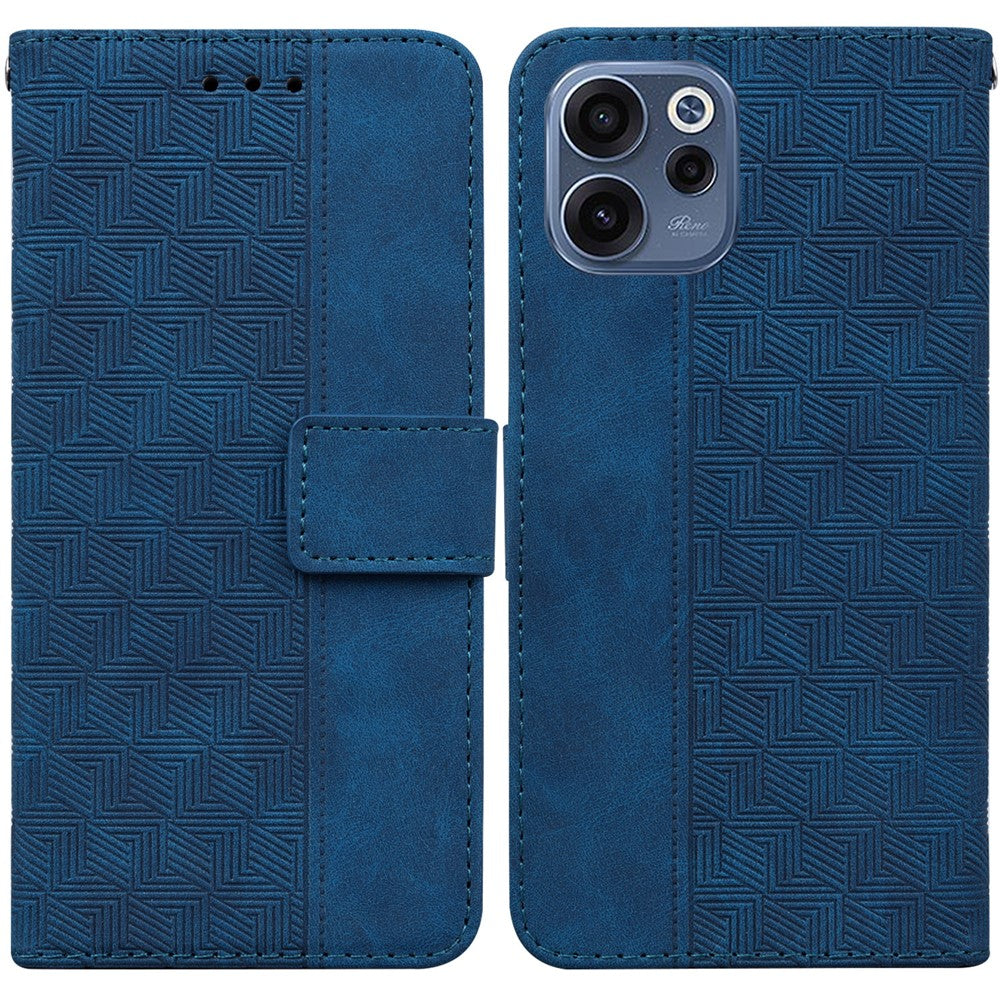 For Oppo Reno15 F 5G Case Geometry Pattern Leather Wallet Phone Cover with Wrist Strap