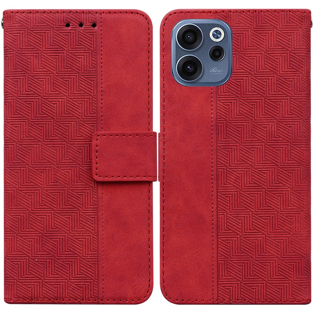 For Oppo Reno15 F 5G Case Geometry Pattern Leather Wallet Phone Cover with Wrist Strap