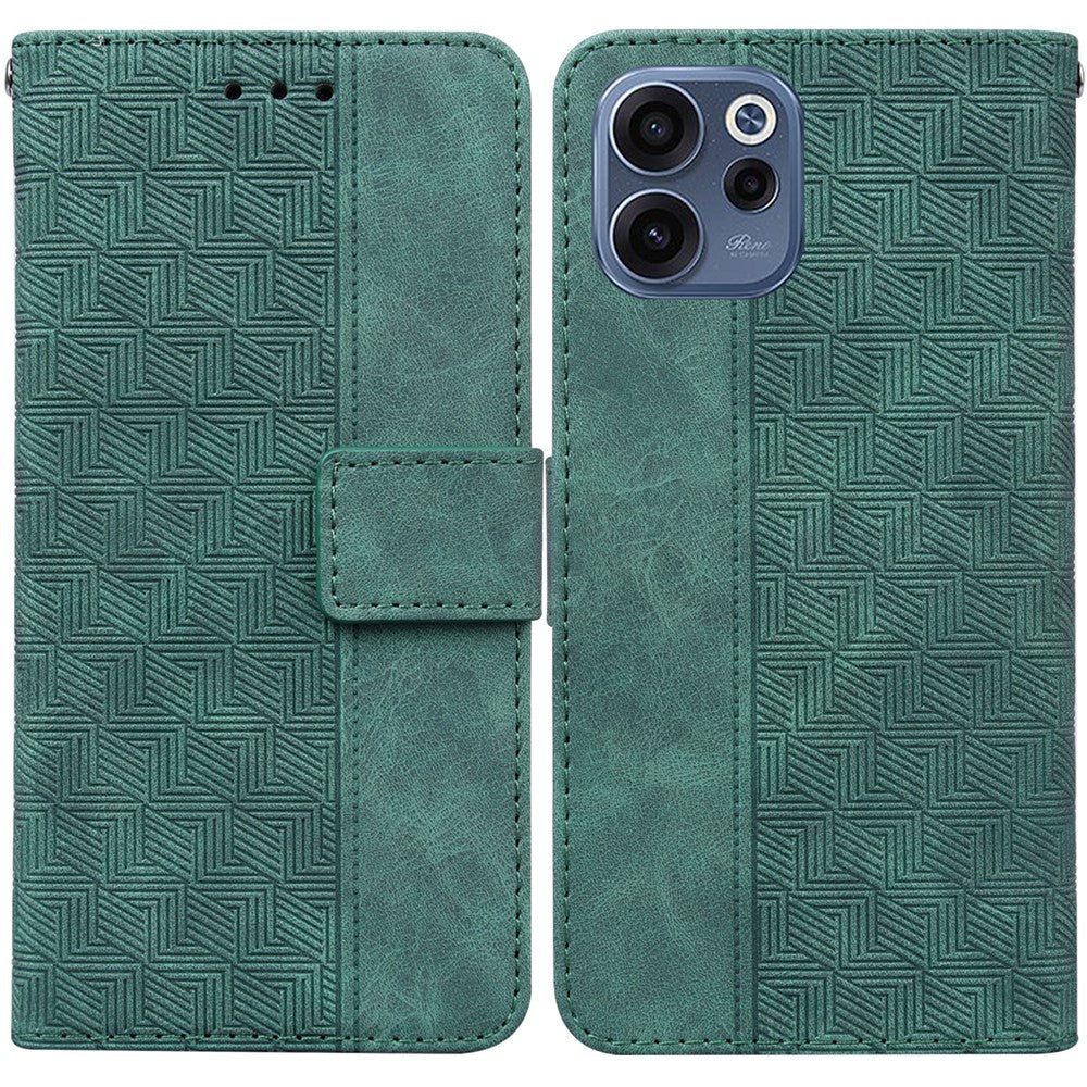 For Oppo Reno15 F 5G Case Geometry Pattern Leather Wallet Phone Cover with Wrist Strap