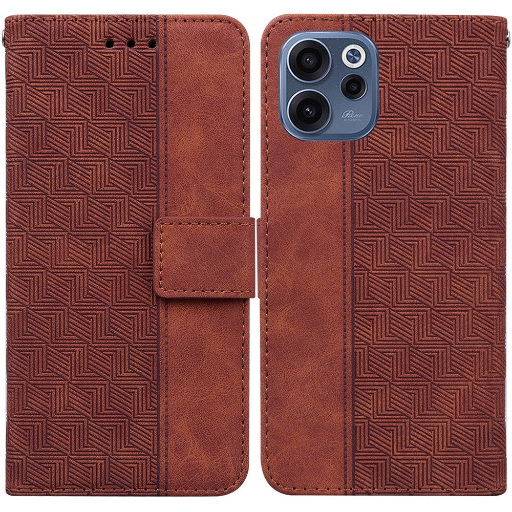 For Oppo Reno15 F 5G Case Geometry Pattern Leather Wallet Phone Cover with Wrist Strap