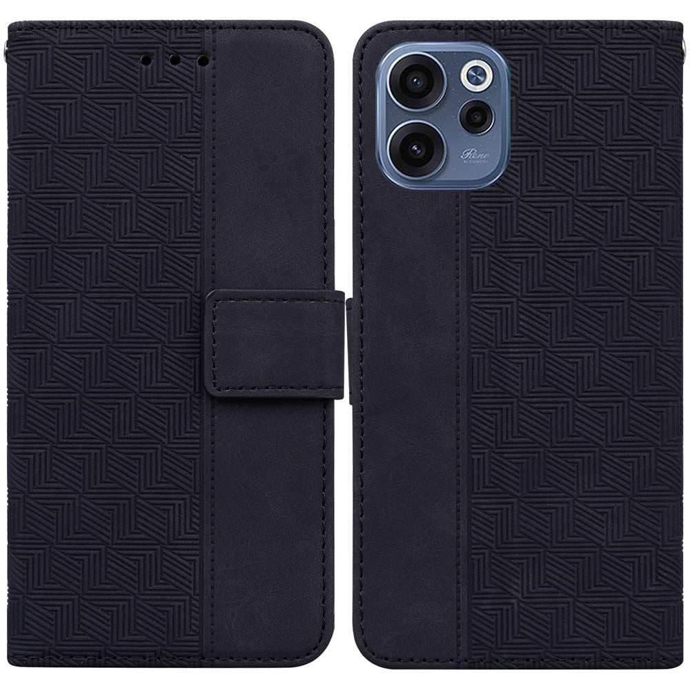 For Oppo Reno15 F 5G Case Geometry Pattern Leather Wallet Phone Cover with Wrist Strap