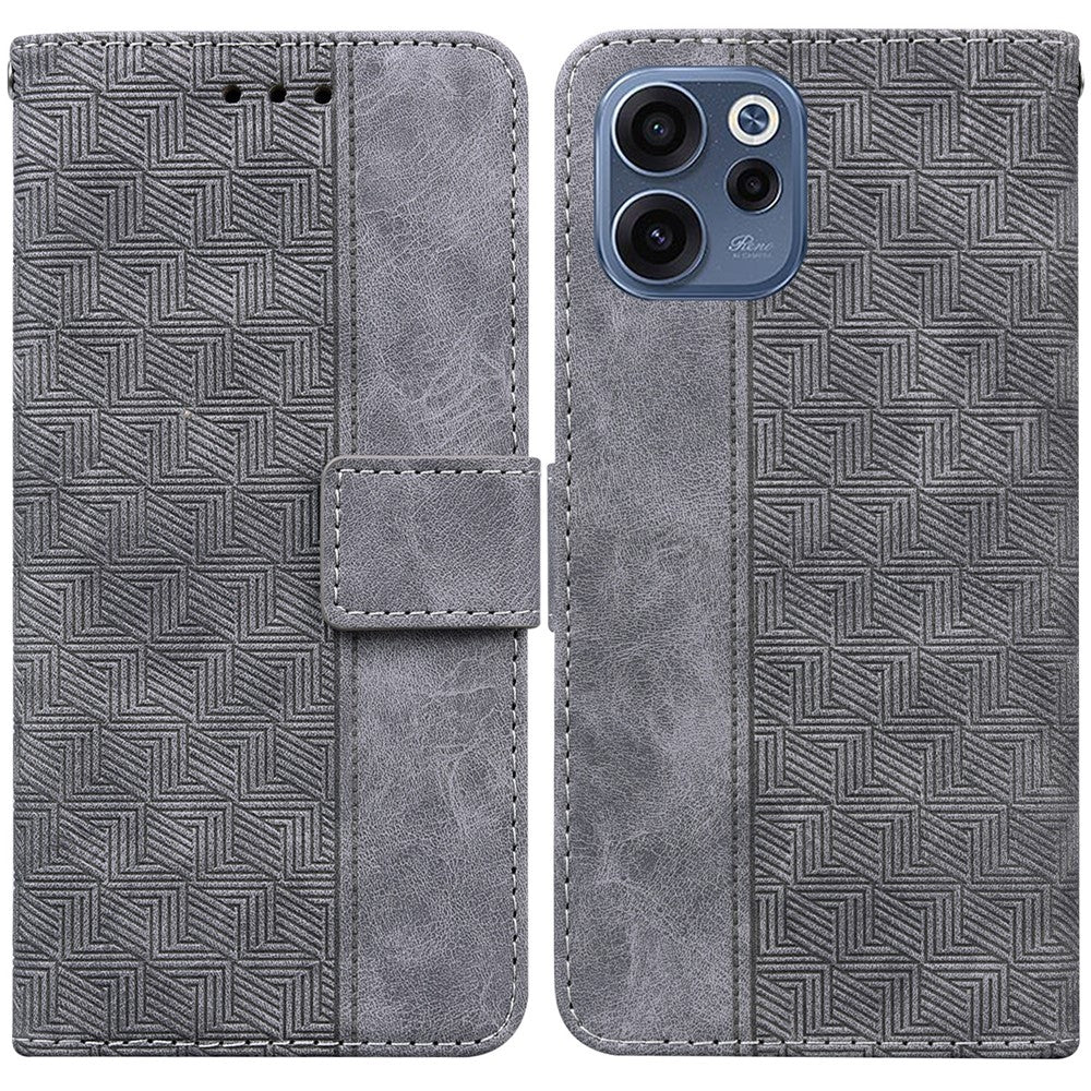 For Oppo Reno15 F 5G Case Geometry Pattern Leather Wallet Phone Cover with Wrist Strap