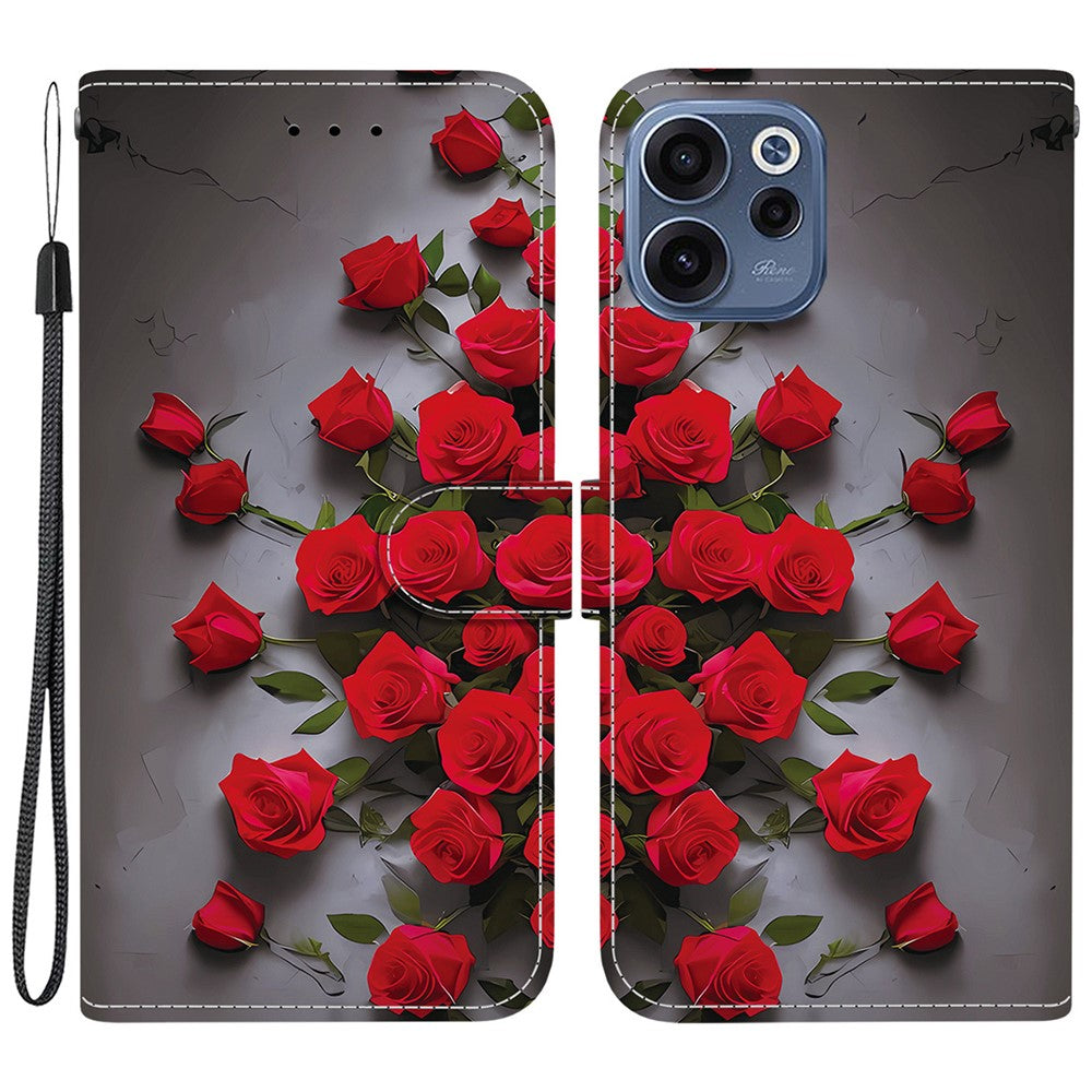For Oppo Reno15 F 5G Leather Case Stand Wallet Pattern Printing Phone Cover with Wrist Strap