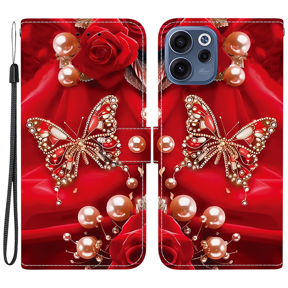 For Oppo Reno15 F 5G Leather Case Stand Wallet Pattern Printing Phone Cover with Wrist Strap