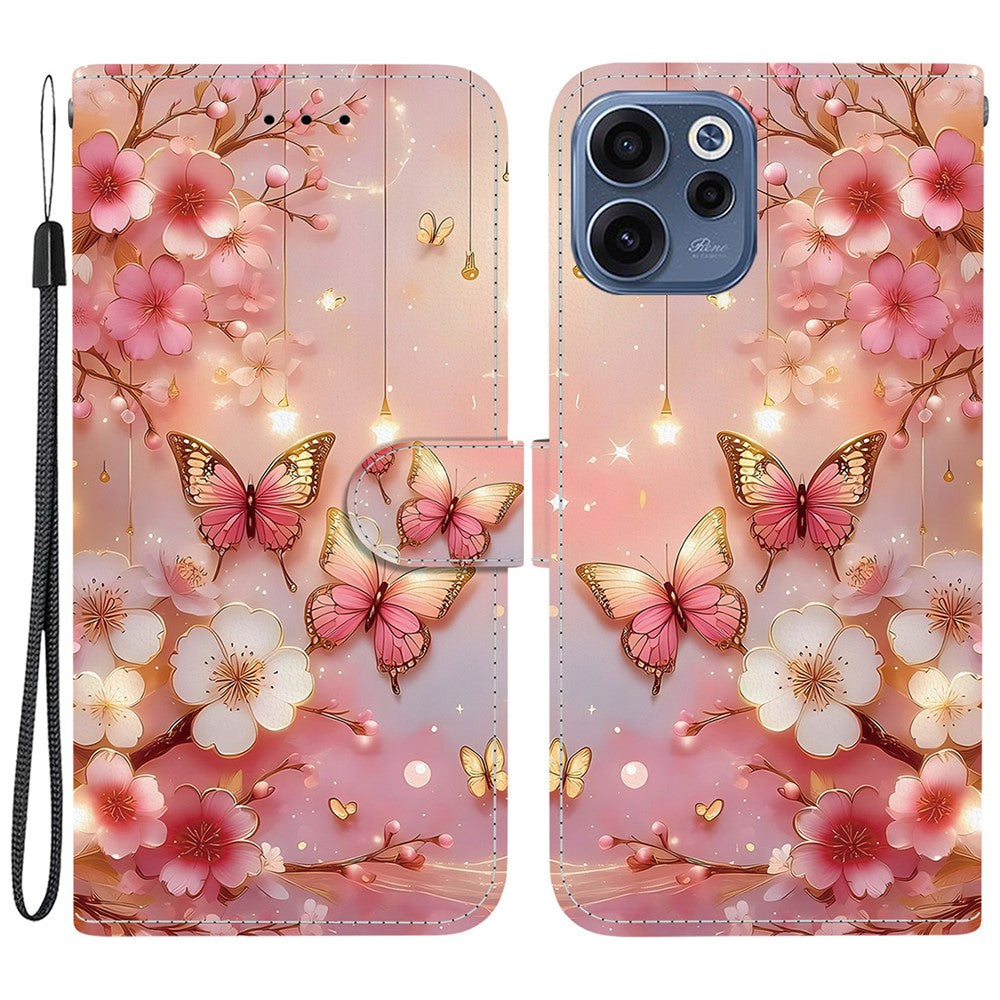 For Oppo Reno15 F 5G Leather Case Stand Wallet Pattern Printing Phone Cover with Wrist Strap