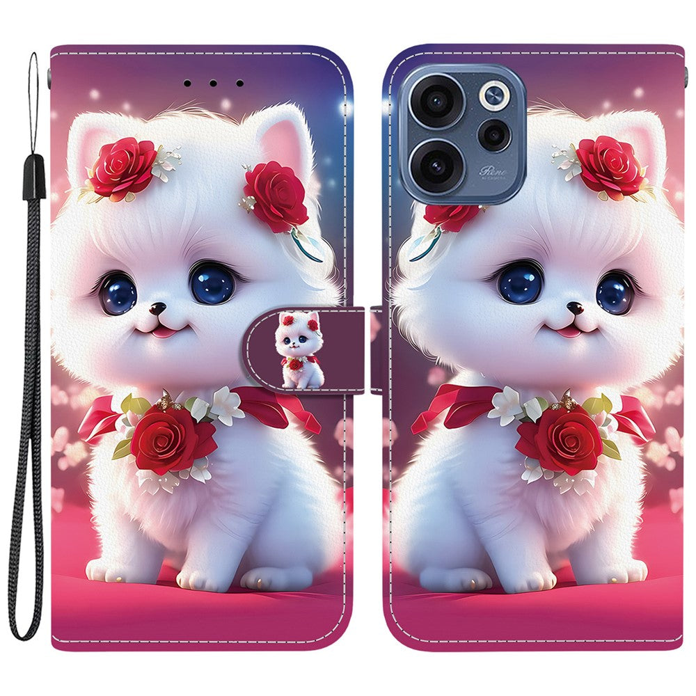 For Oppo Reno15 F 5G Leather Case Stand Wallet Pattern Printing Phone Cover with Wrist Strap