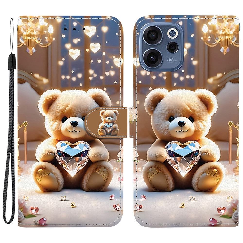 For Oppo Reno15 F 5G Leather Case Stand Wallet Pattern Printing Phone Cover with Wrist Strap