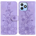 For Honor X8d 4G Stand Case Lily Flower Imprint Leather Phone Cover with Wrist Strap