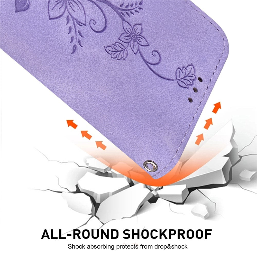For Honor X8d 4G Stand Case Lily Flower Imprint Leather Phone Cover with Wrist Strap
