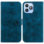 For Honor X8d 4G Stand Case Lily Flower Imprint Leather Phone Cover with Wrist Strap