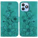 For Honor X8d 4G Stand Case Lily Flower Imprint Leather Phone Cover with Wrist Strap