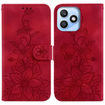 For Honor X8d 4G Stand Case Lily Flower Imprint Leather Phone Cover with Wrist Strap