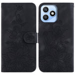 For Honor X8d 4G Stand Case Lily Flower Imprint Leather Phone Cover with Wrist Strap