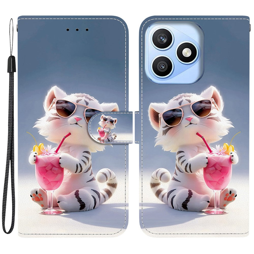 For Honor X8d 4G Case Pattern Printing Leather Flip Wallet Phone Cover with Lanyard