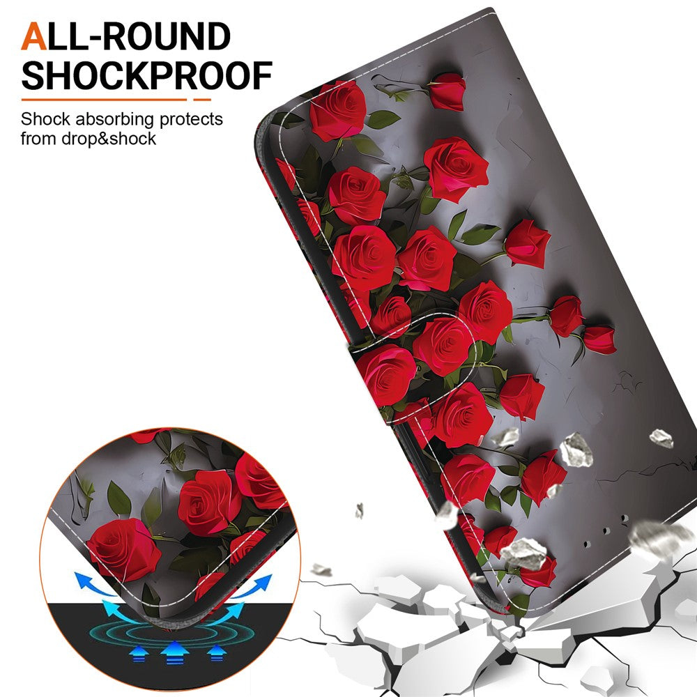 For Honor X8d 4G Leather Case Stand Wallet Pattern Printing Phone Cover with Wrist Strap