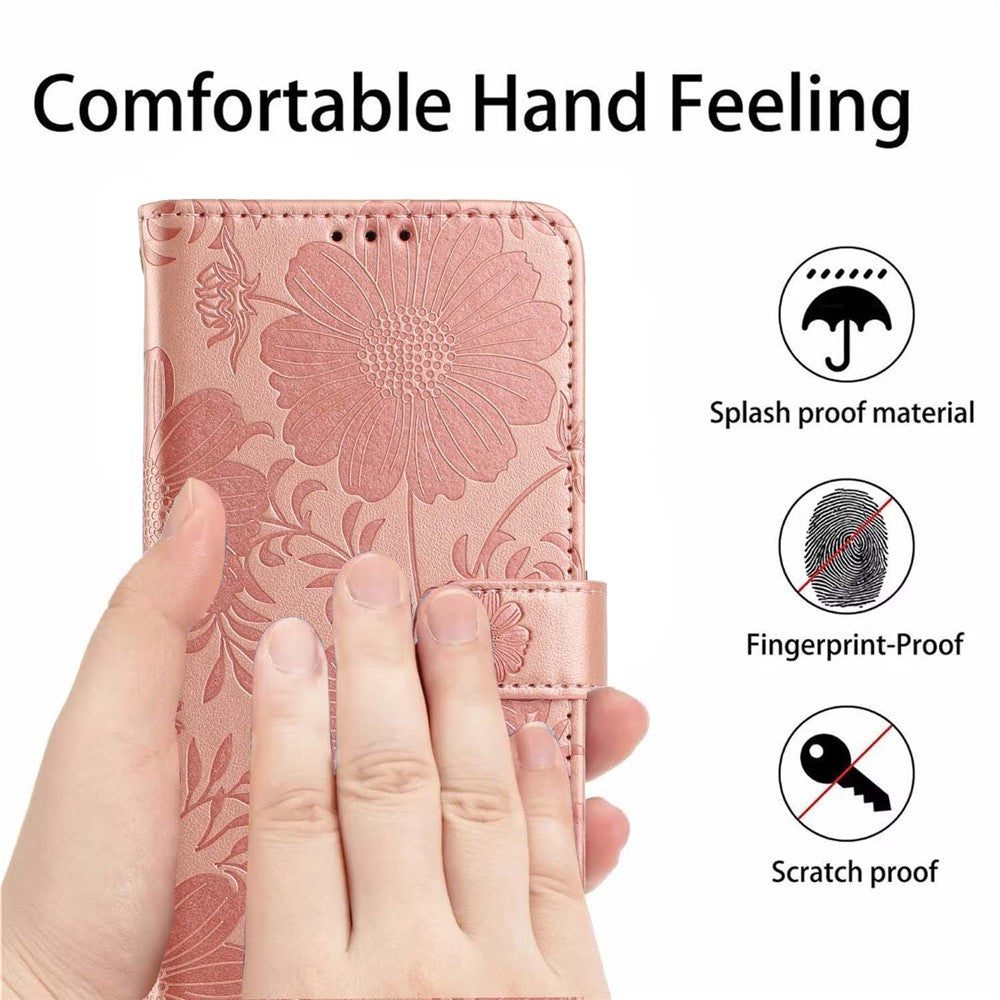 For Xiaomi Redmi Note 14 5G Wallet Case Imprint Floral PU Leather Stand Flip Phone Cover with Wrist Strap