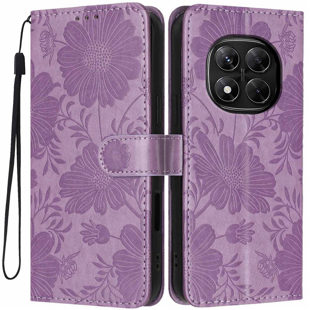 Plånboksfodral för Xiaomi Redmi Note 14 Pro 5G / Poco X7 5G Imprint Floral PU-läder Stativ Flip-fodral med handledsrem