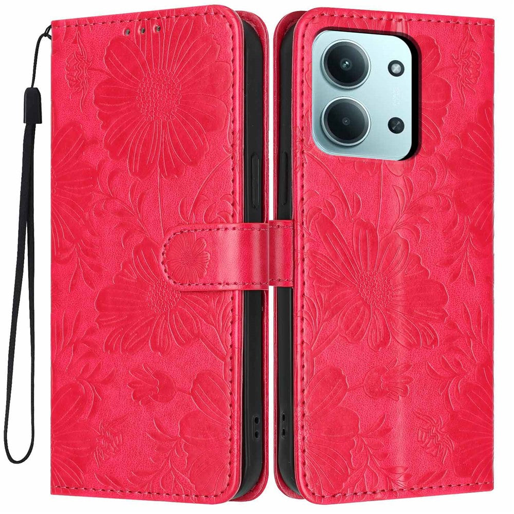 Wallet Case For Xiaomi Redmi 15C 4G (Global) (171mm)  /  Poco C85 4G (171mm) Imprint Floral PU Leather Stand Flip Phone Cover with Wrist Strap