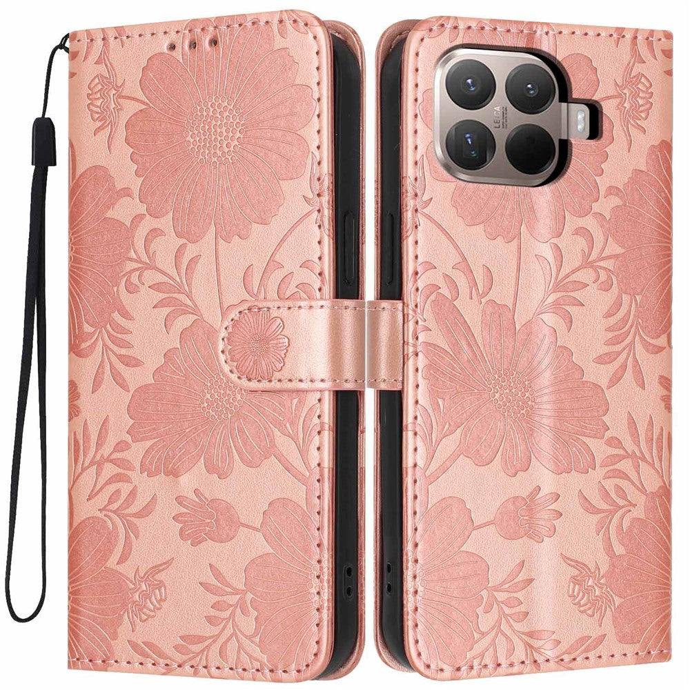 For Xiaomi 15T Pro Wallet Case Imprint Floral PU Leather Stand Flip Phone Cover with Wrist Strap