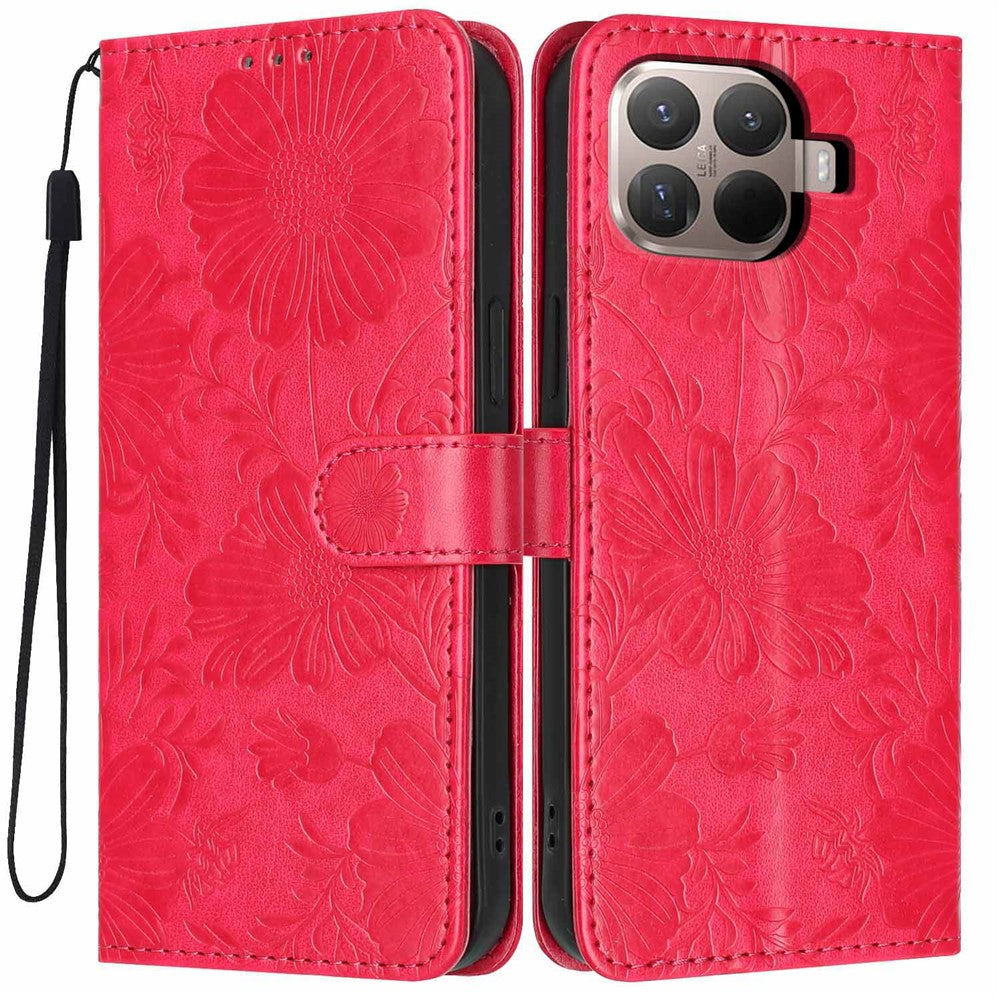 For Xiaomi 15T Pro Wallet Case Imprint Floral PU Leather Stand Flip Phone Cover with Wrist Strap