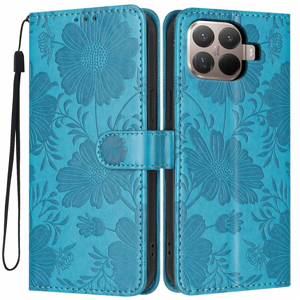 Xiaomi 15T Pro-pungcover i trykt blomstret PU-læder, stående flip-mobilcover med håndledsrem