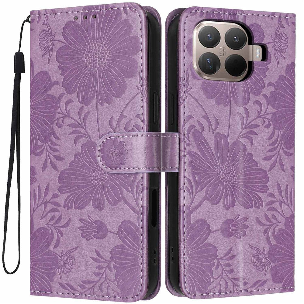Xiaomi 15T Pro-pungcover i trykt blomstret PU-læder, stående flip-mobilcover med håndledsrem