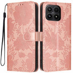 For Xiaomi 17 Wallet Case Imprint Floral PU Leather Stand Flip Phone Cover with Wrist Strap