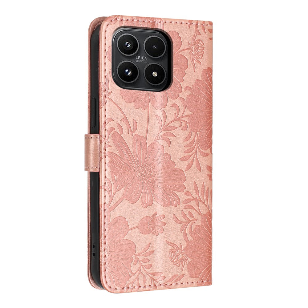 For Xiaomi 17 Wallet Case Imprint Floral PU Leather Stand Flip Phone Cover with Wrist Strap