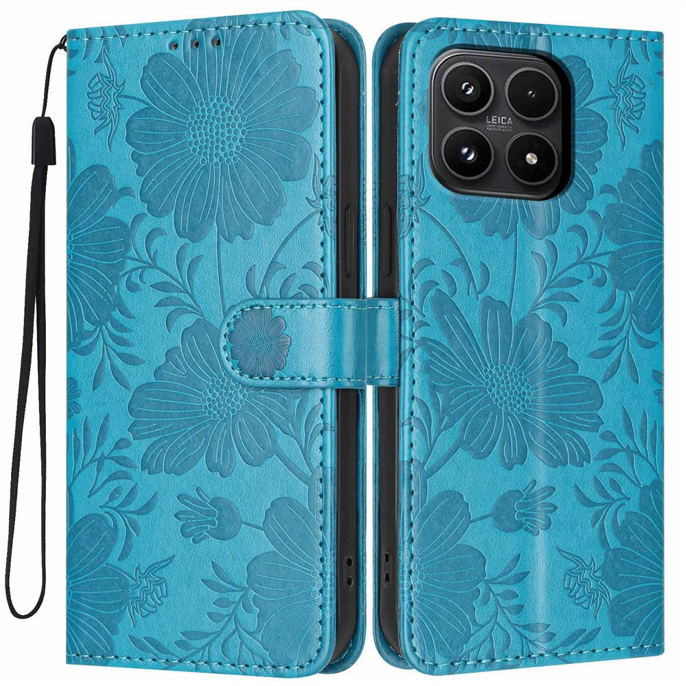 For Xiaomi 17 Wallet Case Imprint Floral PU Leather Stand Flip Phone Cover with Wrist Strap
