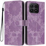 For Xiaomi 17 Wallet Case Imprint Floral PU Leather Stand Flip Phone Cover with Wrist Strap