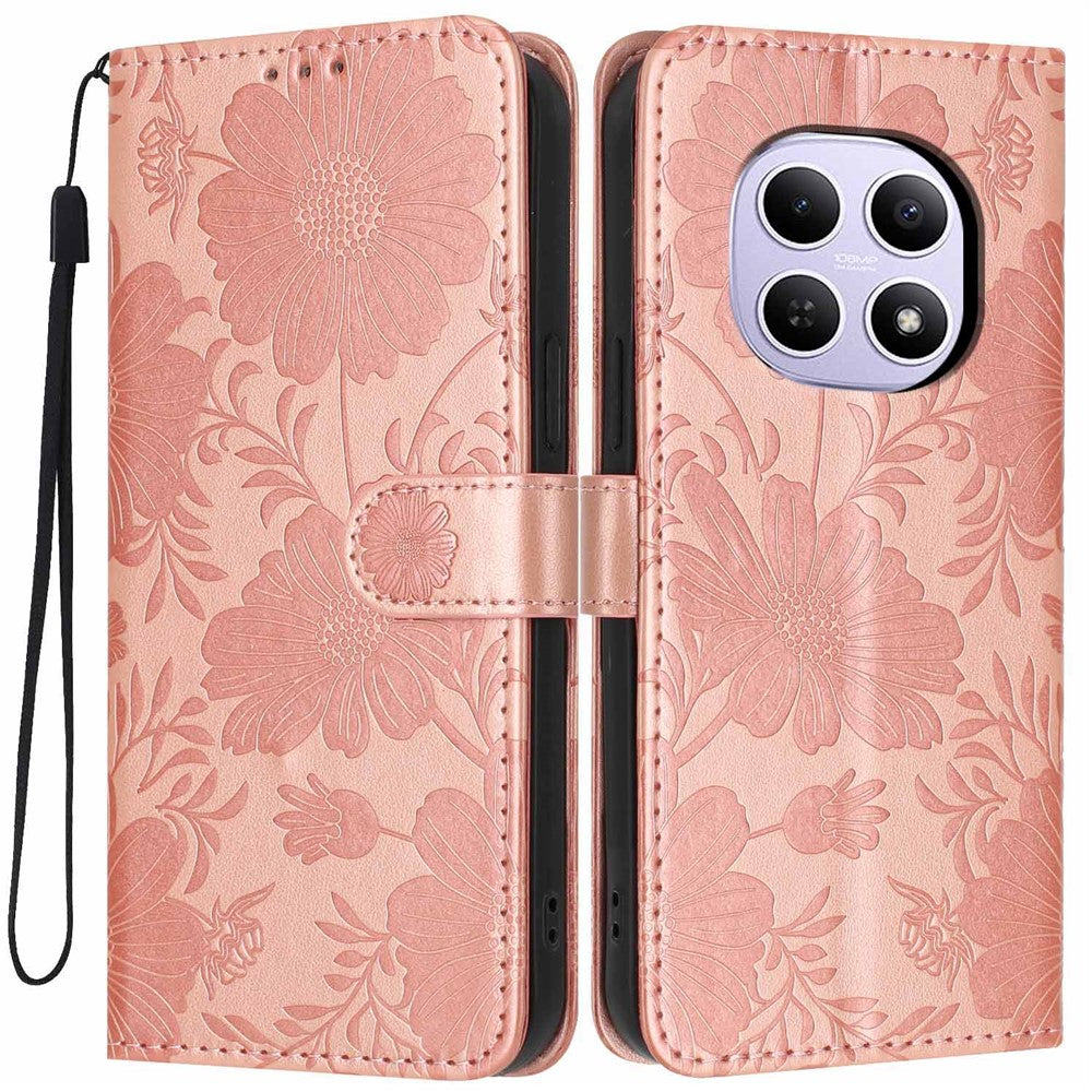 Wallet Case for Xiaomi Redmi Note 15 4G (Global)  /  Note 15 5G (Global) Imprint Floral PU Leather Stand Flip Phone Cover with Wrist Strap