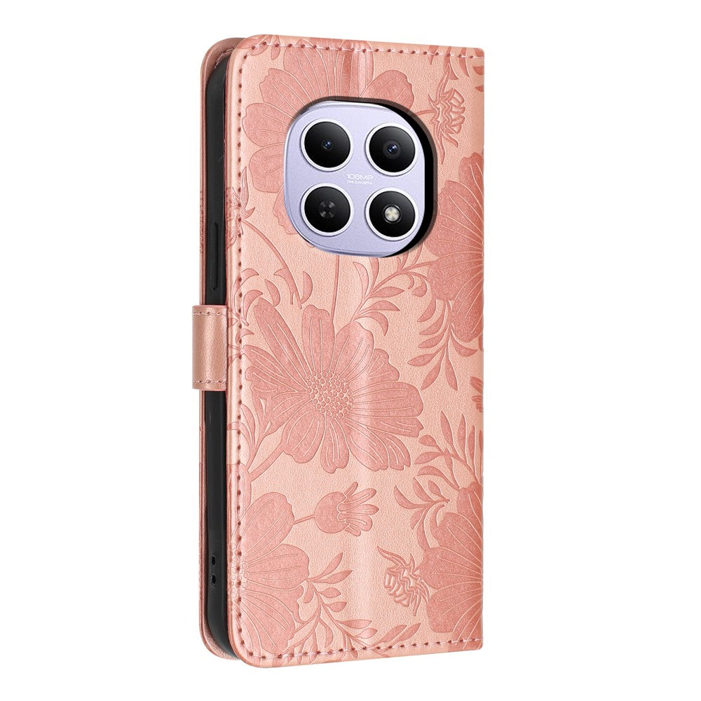 Wallet Case for Xiaomi Redmi Note 15 4G (Global)  /  Note 15 5G (Global) Imprint Floral PU Leather Stand Flip Phone Cover with Wrist Strap
